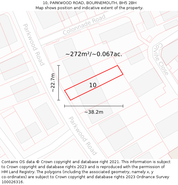 10, PARKWOOD ROAD, BOURNEMOUTH, BH5 2BH: Plot and title map