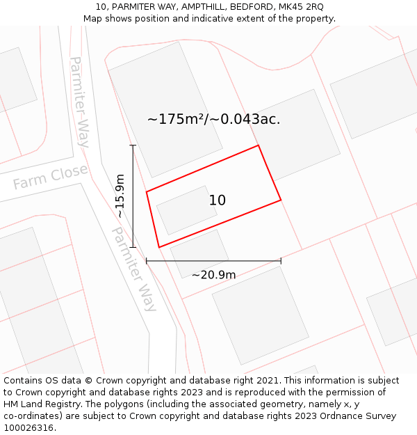 10, PARMITER WAY, AMPTHILL, BEDFORD, MK45 2RQ: Plot and title map