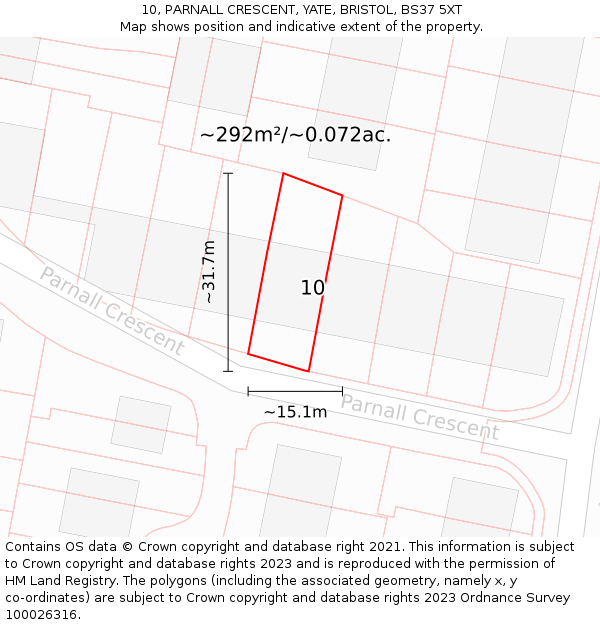 10, PARNALL CRESCENT, YATE, BRISTOL, BS37 5XT: Plot and title map