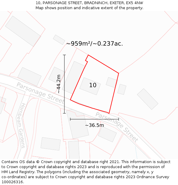 10, PARSONAGE STREET, BRADNINCH, EXETER, EX5 4NW: Plot and title map