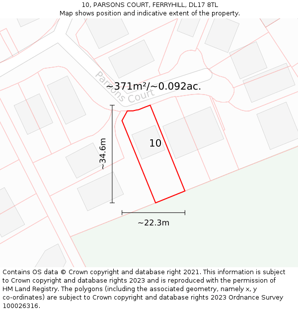 10, PARSONS COURT, FERRYHILL, DL17 8TL: Plot and title map