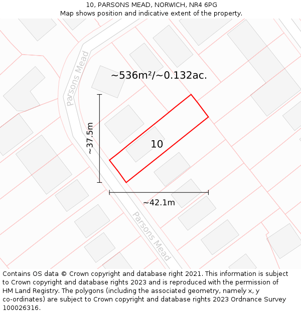 10, PARSONS MEAD, NORWICH, NR4 6PG: Plot and title map