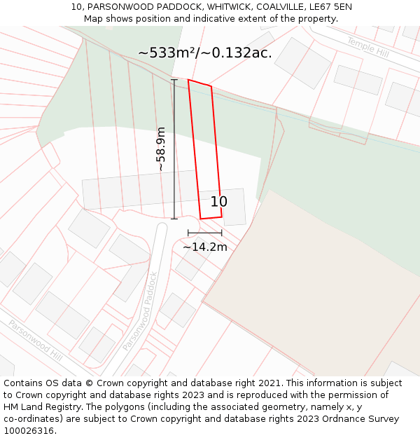 10, PARSONWOOD PADDOCK, WHITWICK, COALVILLE, LE67 5EN: Plot and title map
