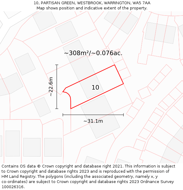 10, PARTISAN GREEN, WESTBROOK, WARRINGTON, WA5 7AA: Plot and title map