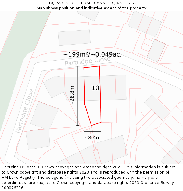 10, PARTRIDGE CLOSE, CANNOCK, WS11 7LA: Plot and title map
