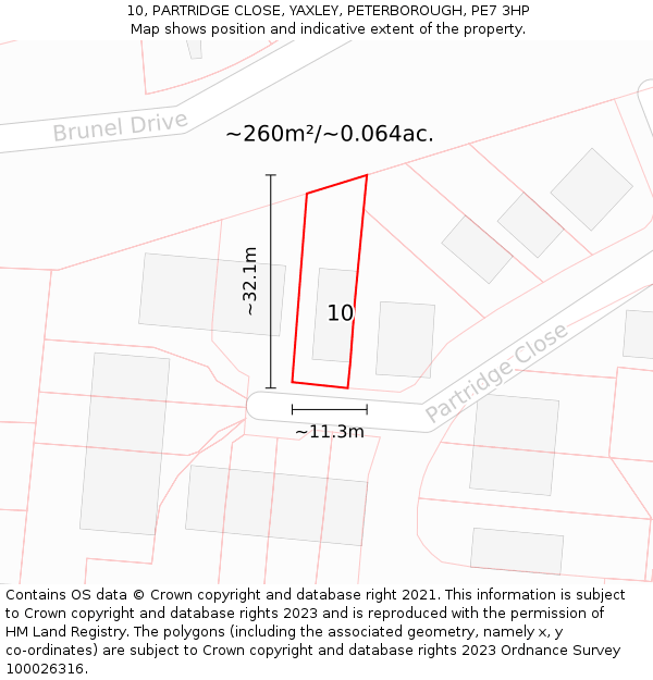10, PARTRIDGE CLOSE, YAXLEY, PETERBOROUGH, PE7 3HP: Plot and title map