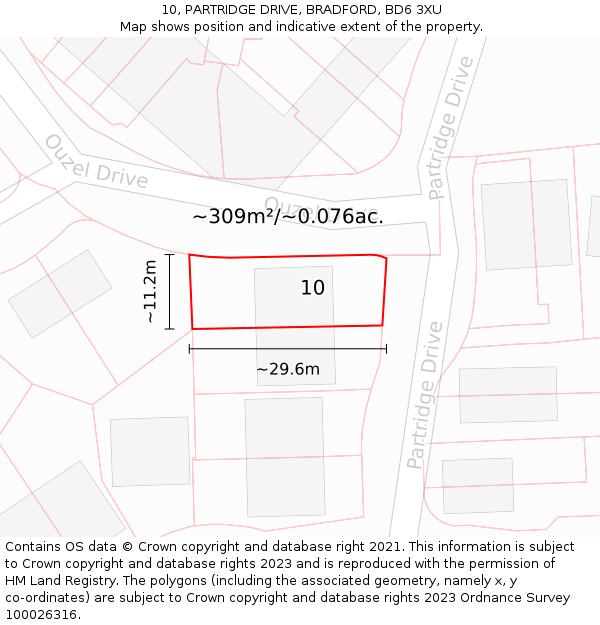 10, PARTRIDGE DRIVE, BRADFORD, BD6 3XU: Plot and title map