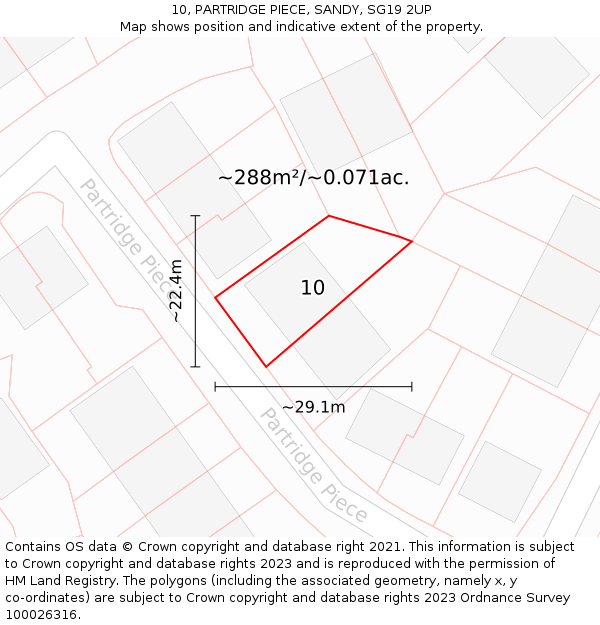 10, PARTRIDGE PIECE, SANDY, SG19 2UP: Plot and title map