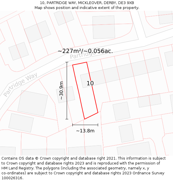 10, PARTRIDGE WAY, MICKLEOVER, DERBY, DE3 9XB: Plot and title map