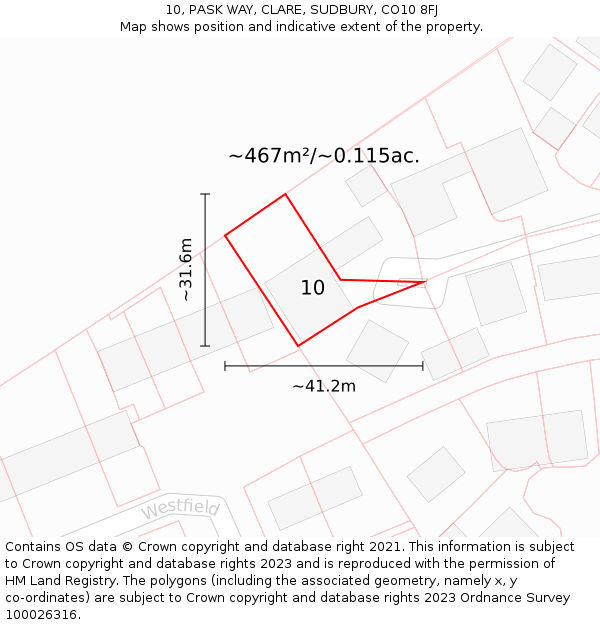 10, PASK WAY, CLARE, SUDBURY, CO10 8FJ: Plot and title map