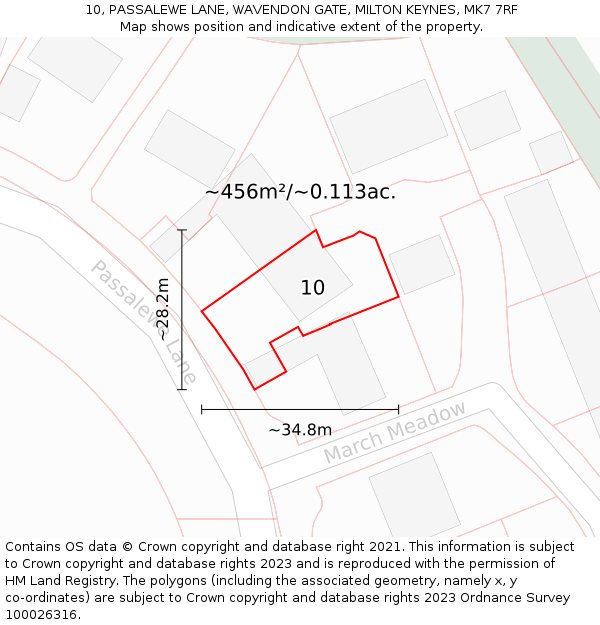 10, PASSALEWE LANE, WAVENDON GATE, MILTON KEYNES, MK7 7RF: Plot and title map