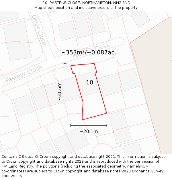 10, PASTEUR CLOSE, NORTHAMPTON, NN2 8ND: Plot and title map