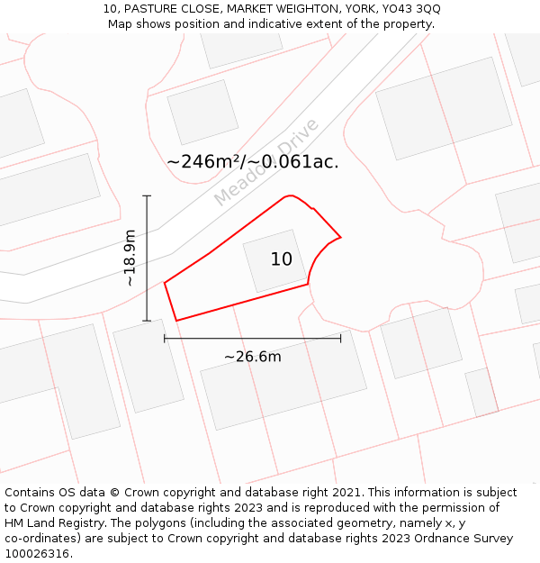 10, PASTURE CLOSE, MARKET WEIGHTON, YORK, YO43 3QQ: Plot and title map