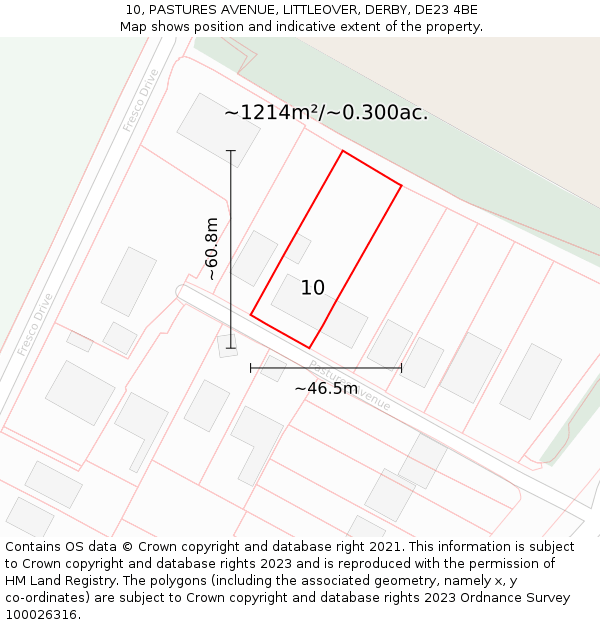 10, PASTURES AVENUE, LITTLEOVER, DERBY, DE23 4BE: Plot and title map