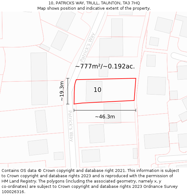 10, PATRICKS WAY, TRULL, TAUNTON, TA3 7HQ: Plot and title map