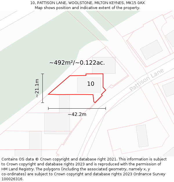 10, PATTISON LANE, WOOLSTONE, MILTON KEYNES, MK15 0AX: Plot and title map