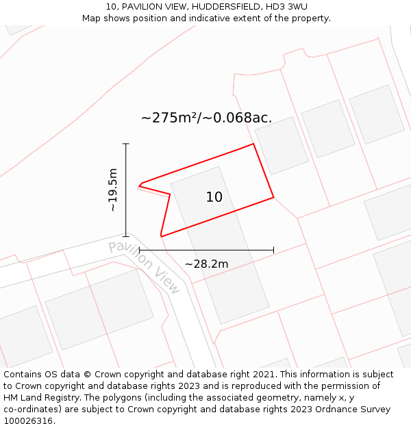 10, PAVILION VIEW, HUDDERSFIELD, HD3 3WU: Plot and title map