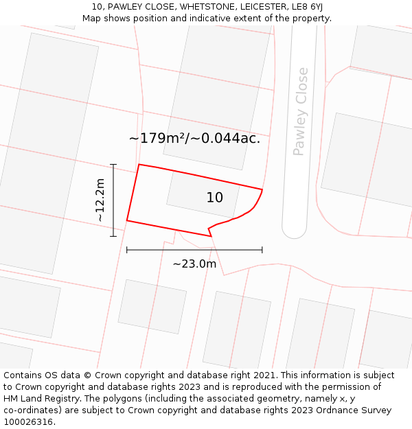 10, PAWLEY CLOSE, WHETSTONE, LEICESTER, LE8 6YJ: Plot and title map