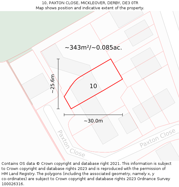 10, PAXTON CLOSE, MICKLEOVER, DERBY, DE3 0TR: Plot and title map