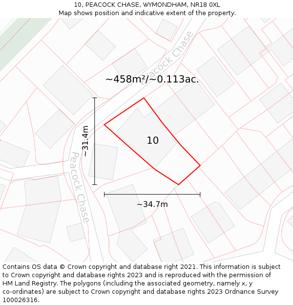 10, PEACOCK CHASE, WYMONDHAM, NR18 0XL: Plot and title map