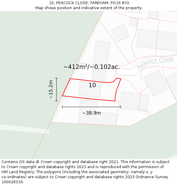 10, PEACOCK CLOSE, FAREHAM, PO16 8YG: Plot and title map