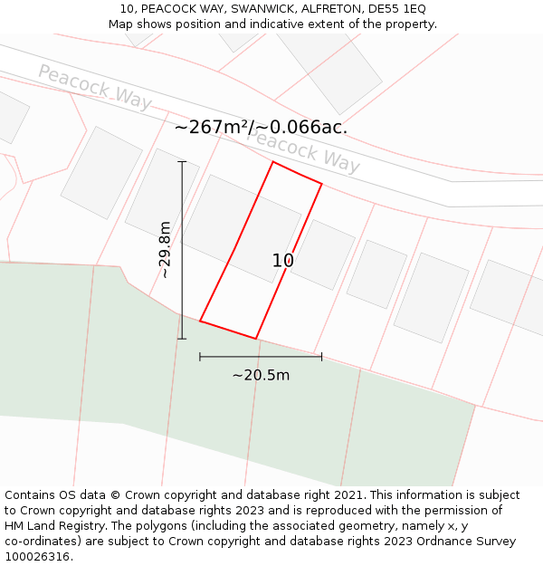 10, PEACOCK WAY, SWANWICK, ALFRETON, DE55 1EQ: Plot and title map