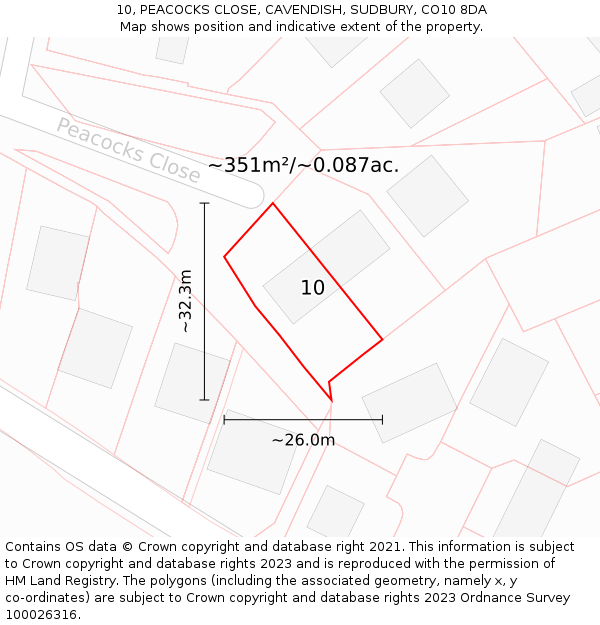 10, PEACOCKS CLOSE, CAVENDISH, SUDBURY, CO10 8DA: Plot and title map