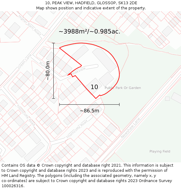 10, PEAK VIEW, HADFIELD, GLOSSOP, SK13 2DE: Plot and title map