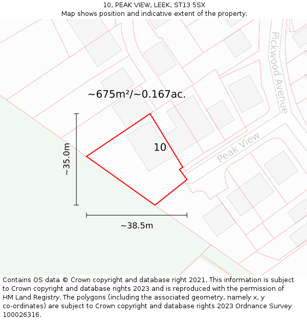 10, PEAK VIEW, LEEK, ST13 5SX: Plot and title map