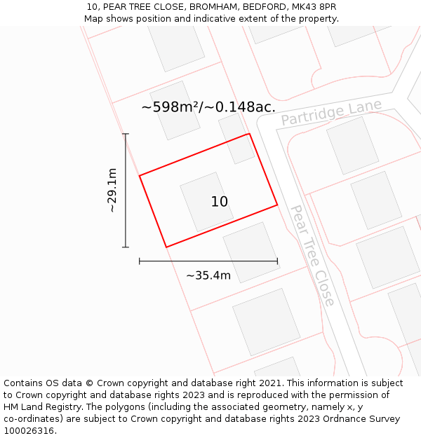 10, PEAR TREE CLOSE, BROMHAM, BEDFORD, MK43 8PR: Plot and title map