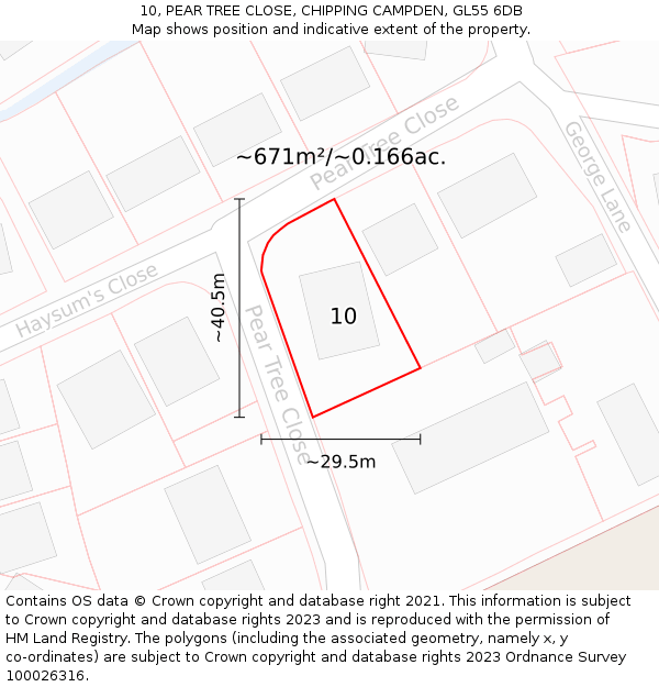 10, PEAR TREE CLOSE, CHIPPING CAMPDEN, GL55 6DB: Plot and title map