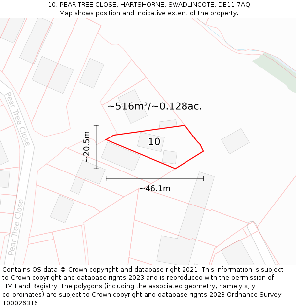 10, PEAR TREE CLOSE, HARTSHORNE, SWADLINCOTE, DE11 7AQ: Plot and title map