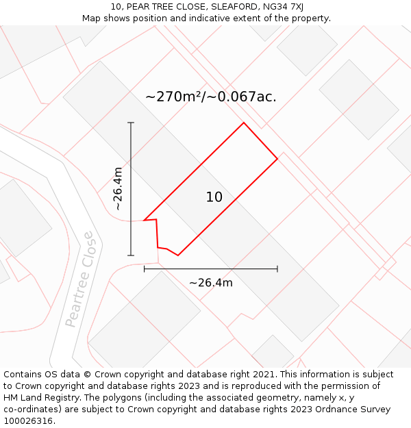10, PEAR TREE CLOSE, SLEAFORD, NG34 7XJ: Plot and title map