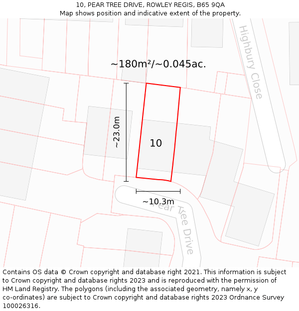 10, PEAR TREE DRIVE, ROWLEY REGIS, B65 9QA: Plot and title map