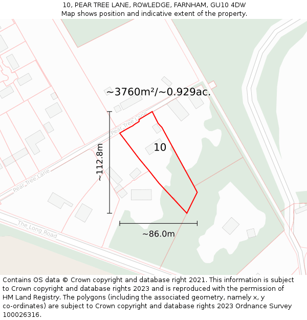 10, PEAR TREE LANE, ROWLEDGE, FARNHAM, GU10 4DW: Plot and title map