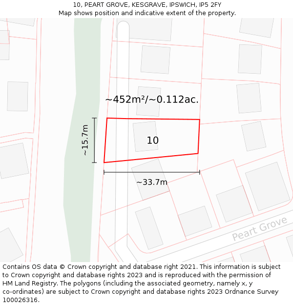 10, PEART GROVE, KESGRAVE, IPSWICH, IP5 2FY: Plot and title map