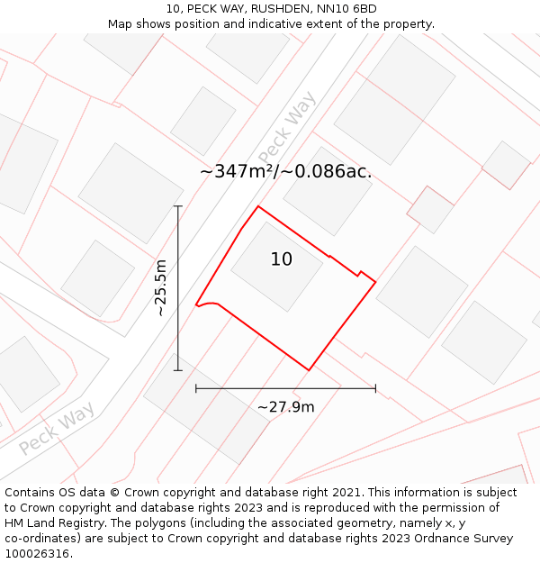 10, PECK WAY, RUSHDEN, NN10 6BD: Plot and title map