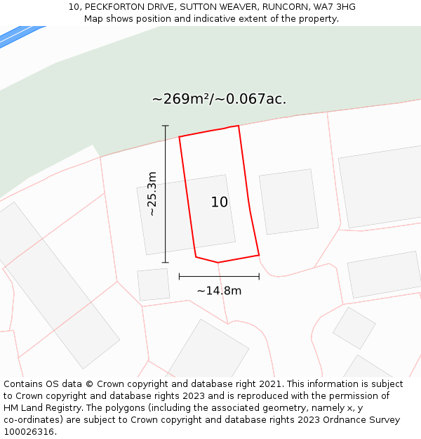 10, PECKFORTON DRIVE, SUTTON WEAVER, RUNCORN, WA7 3HG: Plot and title map
