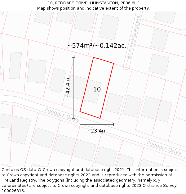 10, PEDDARS DRIVE, HUNSTANTON, PE36 6HF: Plot and title map