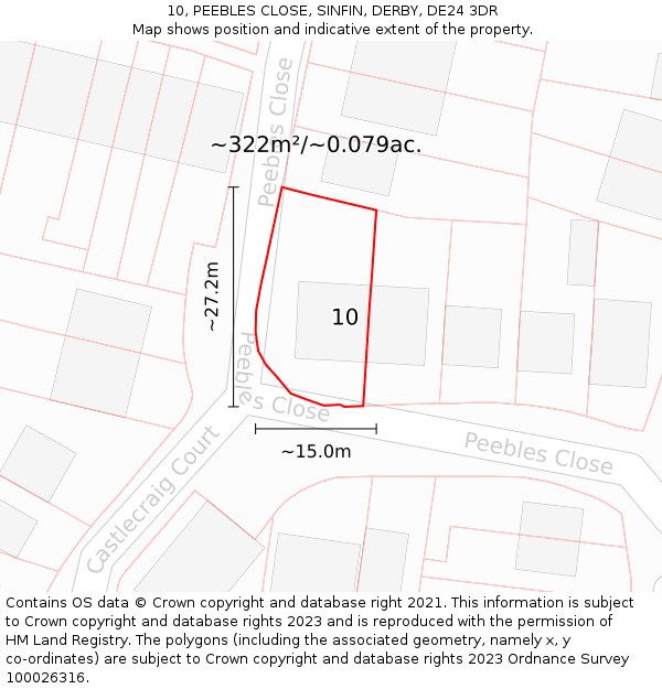 10, PEEBLES CLOSE, SINFIN, DERBY, DE24 3DR: Plot and title map