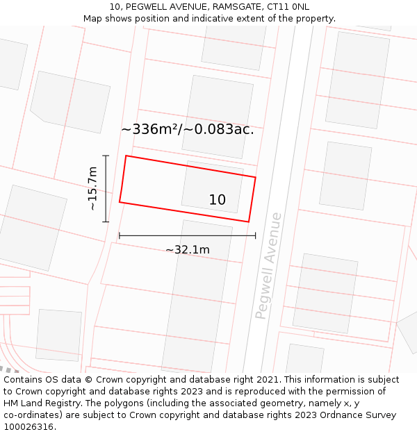 10, PEGWELL AVENUE, RAMSGATE, CT11 0NL: Plot and title map