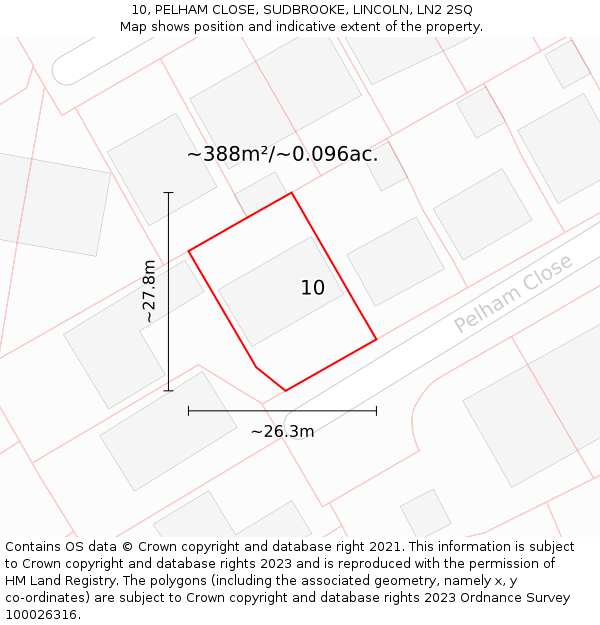 10, PELHAM CLOSE, SUDBROOKE, LINCOLN, LN2 2SQ: Plot and title map