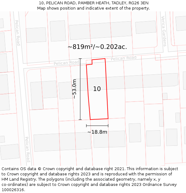10, PELICAN ROAD, PAMBER HEATH, TADLEY, RG26 3EN: Plot and title map