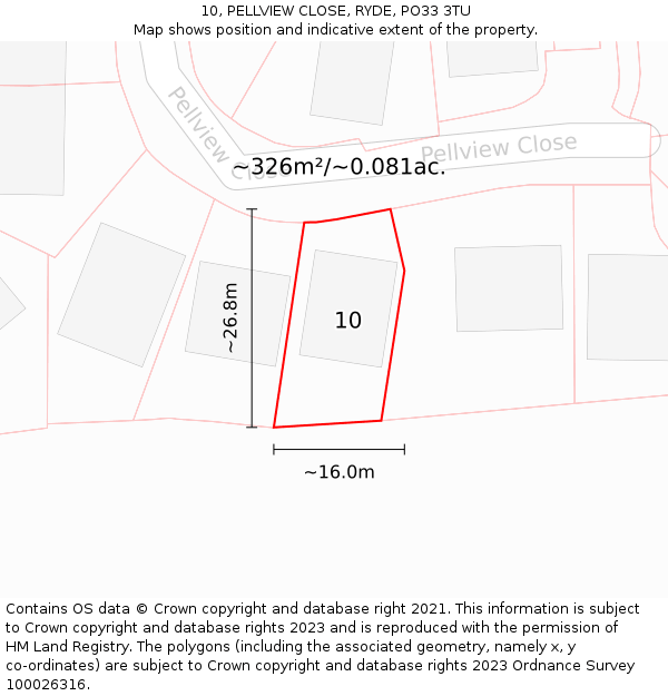 10, PELLVIEW CLOSE, RYDE, PO33 3TU: Plot and title map
