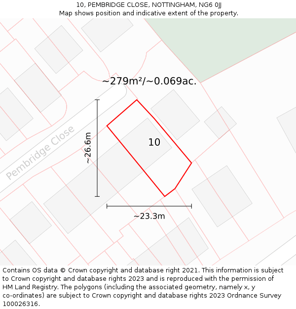 10, PEMBRIDGE CLOSE, NOTTINGHAM, NG6 0JJ: Plot and title map