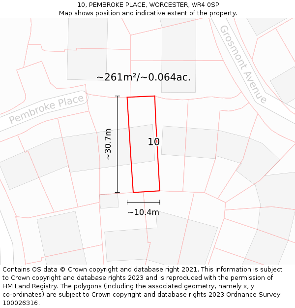10, PEMBROKE PLACE, WORCESTER, WR4 0SP: Plot and title map