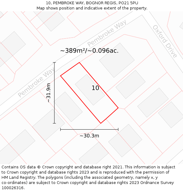 10, PEMBROKE WAY, BOGNOR REGIS, PO21 5PU: Plot and title map