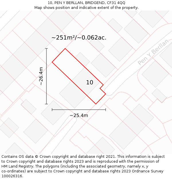 10, PEN Y BERLLAN, BRIDGEND, CF31 4QQ: Plot and title map