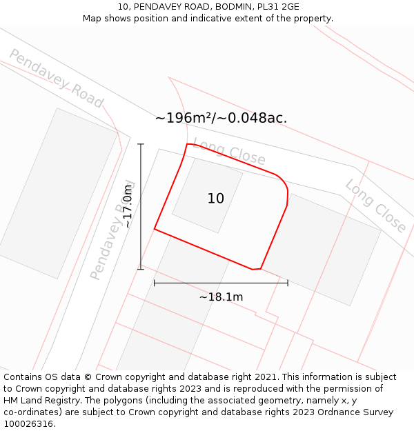 10, PENDAVEY ROAD, BODMIN, PL31 2GE: Plot and title map