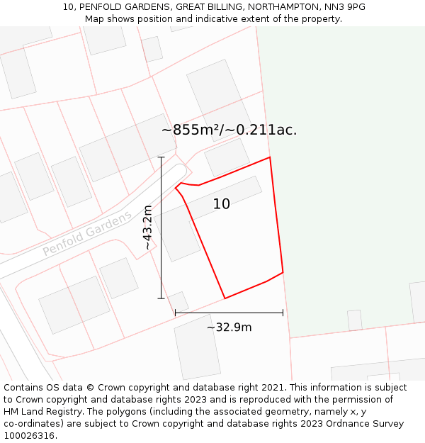 10, PENFOLD GARDENS, GREAT BILLING, NORTHAMPTON, NN3 9PG: Plot and title map